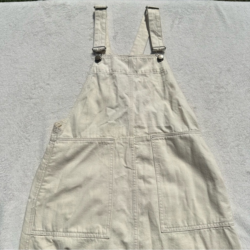 EU Zara TRF Cream Denim Overall Pinafore Midi Dress - Picture 3 of 16